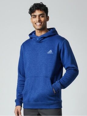 Adidas Climawarm Men’s L Blue Fleece Pullover Hoodie Kangaroo Pockets